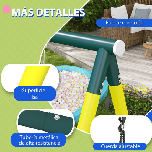 Outsunny Baloiço Infantil 4 em 1 com Baloiço Ninho e Individual Rede de Escalada Cesto de Basquetebol Escada Carga 160 kg para Exterior Parque Infantil para Crianças de 3 a 8 Anos Amarelo