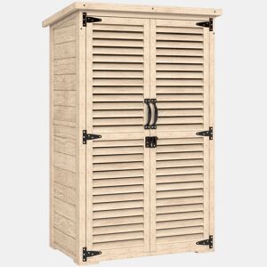 Outsunny Armário Jardim de Madeira 75x50x118 cm Armário de Exterior Armário para Ferramentas com 2 Portas de Persiana 2 Estantes e Telhado Impermeável para Terraço Madeira