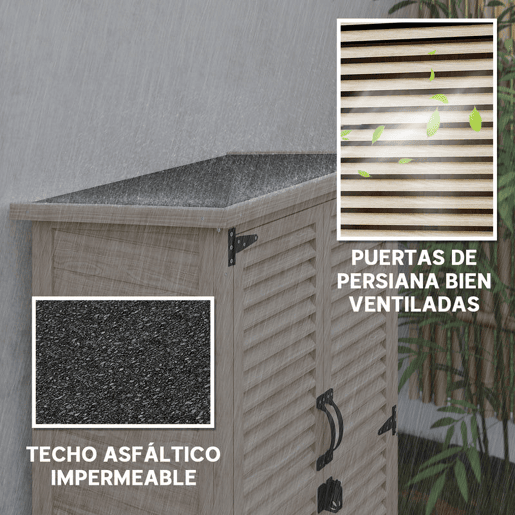 Outsunny Armário Jardim de Madeira 75x50x118 cm Armário de Exterior Armário para Ferramentas com 2 Portas de Persiana 2 Estantes e Telhado Impermeável para Terraço Madeira