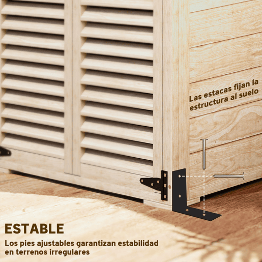 Outsunny Armário Jardim de Madeira 75x50x118 cm Armário de Exterior Armário para Ferramentas com 2 Portas de Persiana 2 Estantes e Telhado Impermeável para Terraço Madeira