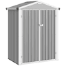 Outsunny Abrigo de Jardim Exterior 1,1 m², 133x87x178 cm, Abrigo Metálico com Portas Duplas de Abrir, Telhado de Duas Águas e Luvas, Armazenamento de Ferramentas e Bicicletas, Cinzento