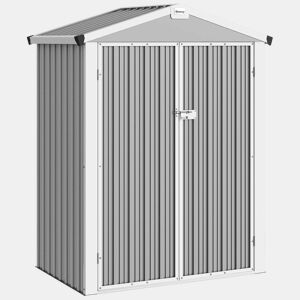 Outsunny Abrigo de Jardim Exterior 1,1 m², 133x87x178 cm, Abrigo Metálico com Portas Duplas de Abrir, Telhado de Duas Águas e Luvas, Armazenamento de Ferramentas e Bicicletas, Cinzento