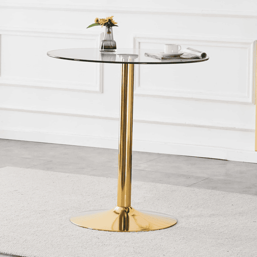 Mesa de bar redonda 89 cm - minimalista moderna, vidro temperado - douradotransparente