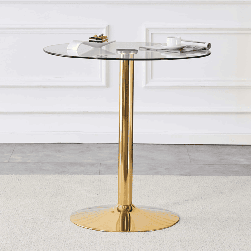 Mesa de bar redonda 89 cm - minimalista moderna, vidro temperado - douradotransparente