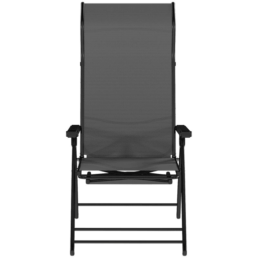 Outsunny Conjunto de 2 Cadeiras Dobráveis Reclináveis Cadeiras de Jardim com Encosto Alto Curvo Ajustável em 5 Posiçõe, Apoio para Pés Retrátil e Estrutura de Metal para Pátio Praia Cinza Escuro