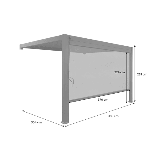 Pérgola bioclimática de alumínio encostada 3x4m + 1 estore 4m Antracite - 391x301x250 cm