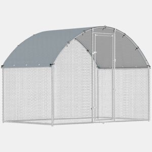 PawHut Galinheiro para Exterior 2,8x1,7x1,9 m 4,7 m² Galinheiro de Aço Galvanizado com Cobertura em Tecido Oxford Anti-UV e Impermeável Porta e Fechos Gaiola para 5-8 Galinhas Prata