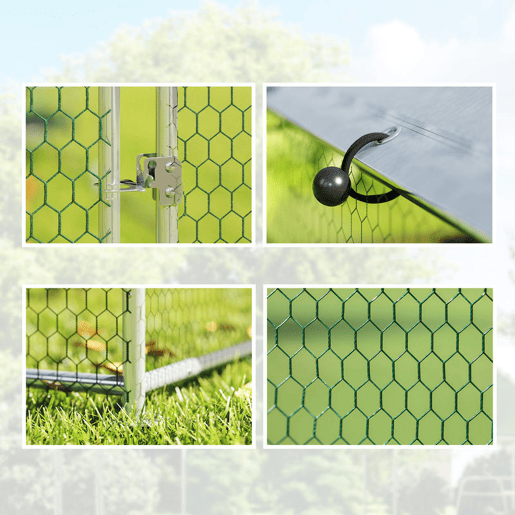 PawHut Galinheiro para Exterior 2,8x1,7x1,9 m 4,7 m² Galinheiro de Aço Galvanizado com Cobertura em Tecido Oxford Anti-UV e Impermeável Porta e Fechos Gaiola para 5-8 Galinhas Prata