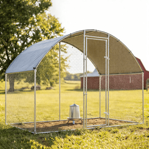 PawHut Galinheiro para Exterior 2,8x1,7x1,9 m 4,7 m² Galinheiro de Aço Galvanizado com Cobertura em Tecido Oxford Anti-UV e Impermeável Porta e Fechos Gaiola para 5-8 Galinhas Prata