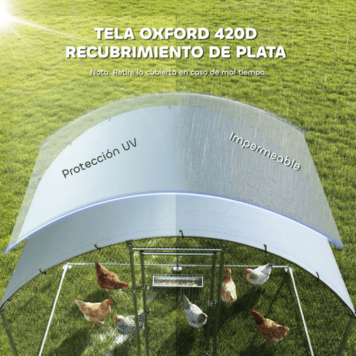 PawHut Galinheiro para Exterior 2,8x1,7x1,9 m 4,7 m² Galinheiro de Aço Galvanizado com Cobertura em Tecido Oxford Anti-UV e Impermeável Porta e Fechos Gaiola para 5-8 Galinhas Prata