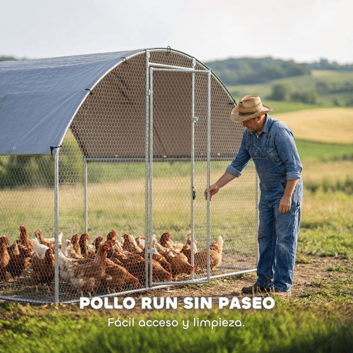PawHut Galinheiro para Exterior 2,8x1,7x1,9 m 4,7 m² Galinheiro de Aço Galvanizado com Cobertura em Tecido Oxford Anti-UV e Impermeável Porta e Fechos Gaiola para 5-8 Galinhas Prata
