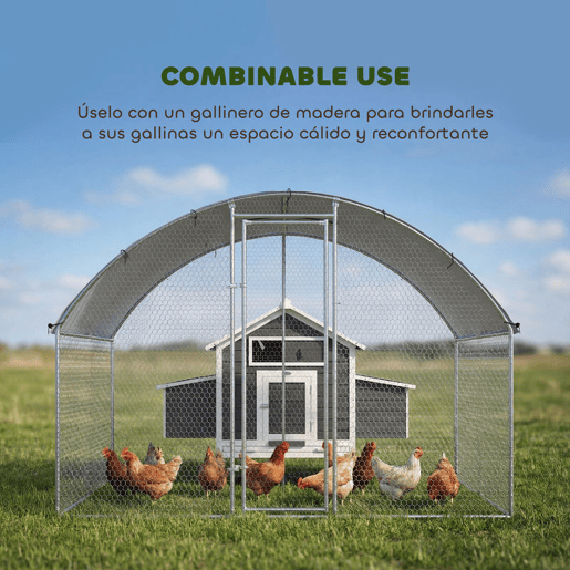 PawHut Galinheiro para Exterior 2,8x1,7x1,9 m 4,7 m² Galinheiro de Aço Galvanizado com Cobertura em Tecido Oxford Anti-UV e Impermeável Porta e Fechos Gaiola para 5-8 Galinhas Prata