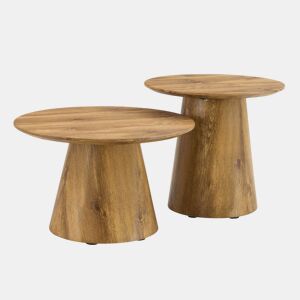 Conjunto de mesas de centro redondas 50x48 cm + 60x35 cm - MDF com acabamento em madeira natural, design empilhável, base estável para sala de estar ou lounge - Cor madeira