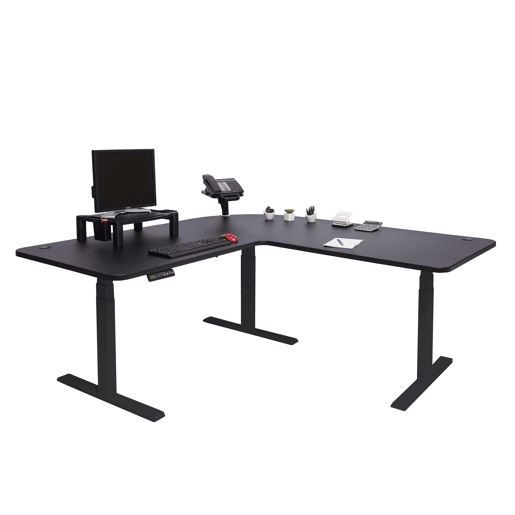 Mesa de canto para computador com altura ajustável eletricamente 178x178cm MDF preto 04_0002504