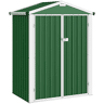 Outsunny Abrigo de Jardim Exterior 1,1 m², 133x87x178 cm, Cobertura Metálica com Portas Duplas de Abrir, Telhado de Duas Águas e Luvas, Armazenamento de Ferramentas e Bicicletas, Verde