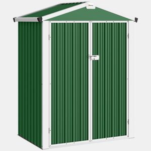 Outsunny Abrigo de Jardim Exterior 1,1 m², 133x87x178 cm, Cobertura Metálica com Portas Duplas de Abrir, Telhado de Duas Águas e Luvas, Armazenamento de Ferramentas e Bicicletas, Verde