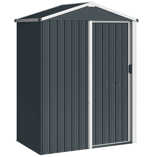 Outsunny Casa de Jardim Exterior 1,1 m², 136x87x179 cm, Abrigo de Jardim Metálico com Porta de Correr, Telhado Inclinado e Luvas, para Armazenamento de Ferramentas, Cinzento Escuro