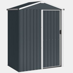 Outsunny Casa de Jardim Exterior 1,1 m², 136x87x179 cm, Abrigo de Jardim Metálico com Porta de Correr, Telhado Inclinado e Luvas, para Armazenamento de Ferramentas, Cinzento Escuro