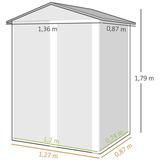 Outsunny Casa de Jardim Exterior 1,1 m², 136x87x179 cm, Abrigo de Jardim Metálico com Porta de Correr, Telhado Inclinado e Luvas, para Armazenamento de Ferramentas, Cinzento Escuro