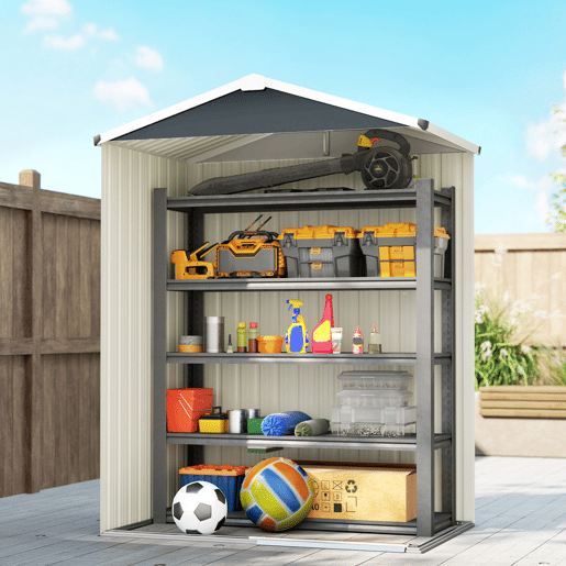 Outsunny Casa de Jardim Exterior 1,1 m², 136x87x179 cm, Abrigo de Jardim Metálico com Porta de Correr, Telhado Inclinado e Luvas, para Armazenamento de Ferramentas, Cinzento Escuro