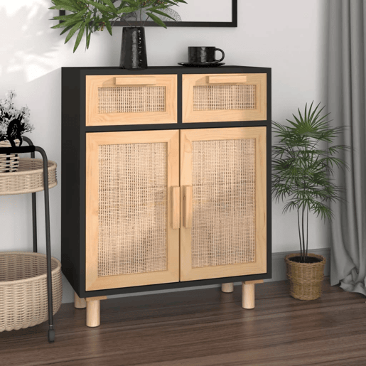 Aparador - Bufete - Móvei de apoio 60x30x75 cm pinho maciçovime natural preto pt4815