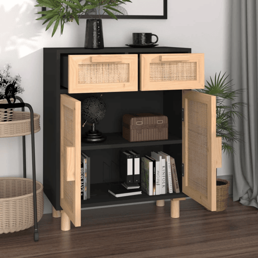 Aparador - Bufete - Móvei de apoio 60x30x75 cm pinho maciçovime natural preto pt4815