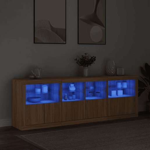Aparador - Bufete - Móvei de apoio com luzes LED 202x37x67 cm carvalho sonoma pt2074