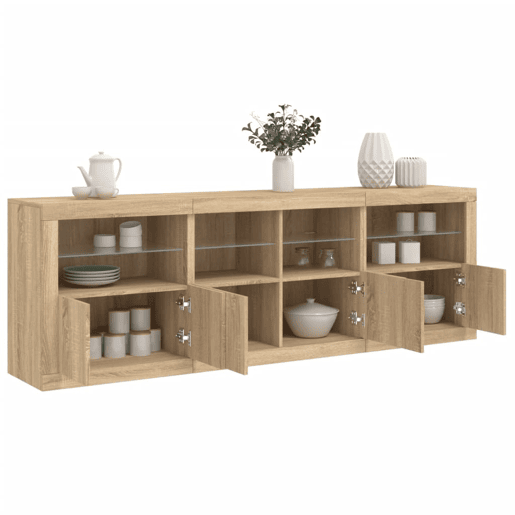 Aparador - Bufete - Móvei de apoio com luzes LED 202x37x67 cm carvalho sonoma pt2074