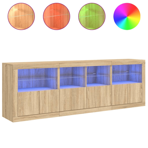 Aparador - Bufete - Móvei de apoio com luzes LED 202x37x67 cm carvalho sonoma pt2074