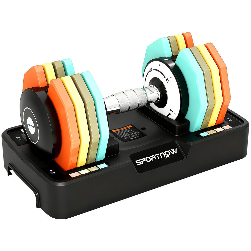 Sportnow mancuerna ajustable octogonal 5 en 1, pesas y mancuernas ajuste rápido de 5 a 25 kg, con base de almacenamiento y mango antideslizante, equipo de entrenamiento para gimnasio en casa