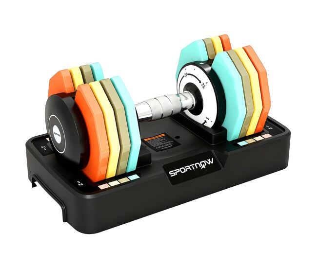Sportnow mancuerna ajustable octogonal 5 en 1, pesas y mancuernas ajuste rápido de 5 a 25 kg, con base de almacenamiento y mango antideslizante,