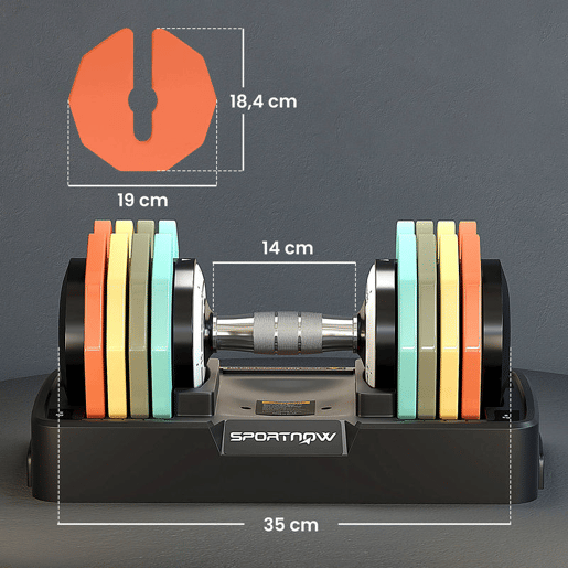SPORTNOW Haltere Ajustável Octogonal 5 em 1 Pesos Ajustáveis de 5 a 25 kg com Base de Armazenamento e Pega Antideslizante Equipamento de Treino para Ginásio em Casa