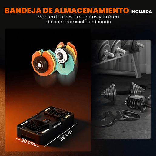 SPORTNOW Haltere Ajustável Octogonal 5 em 1 Pesos Ajustáveis de 5 a 25 kg com Base de Armazenamento e Pega Antideslizante Equipamento de Treino para Ginásio em Casa