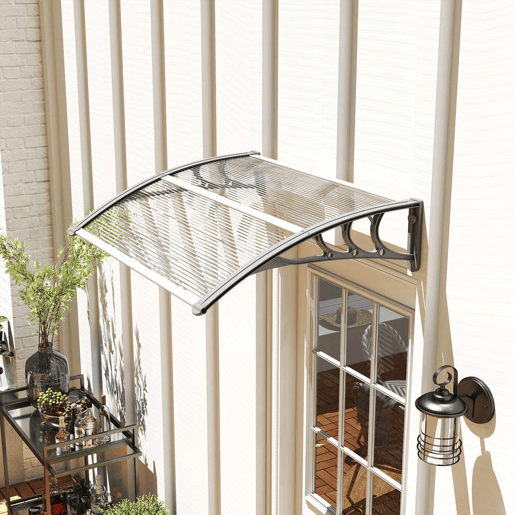 Outsunny Marquise para Portas e Janelas 100x75 cm Toldo de Proteção contra Sol e Chuva com Cobertura de Policarbonato e Barra de Alumínio Transparente