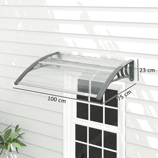 Outsunny Marquise para Portas e Janelas 100x75 cm Toldo de Proteção contra Sol e Chuva com Cobertura de Policarbonato e Barra de Alumínio Transparente