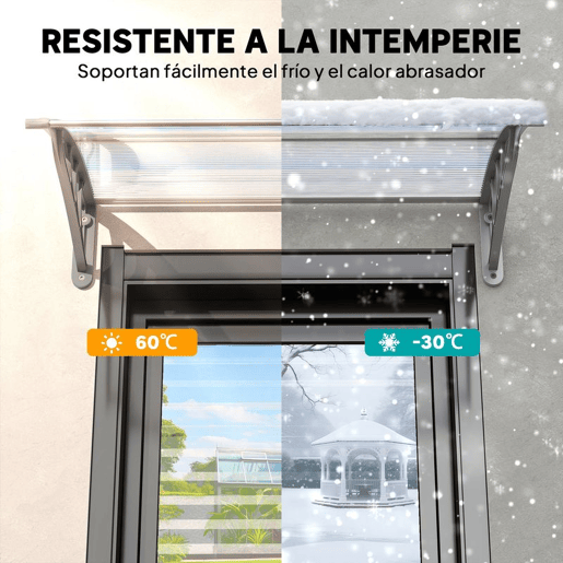 Outsunny Marquise para Portas e Janelas 100x75 cm Toldo de Proteção contra Sol e Chuva com Cobertura de Policarbonato e Barra de Alumínio Transparente