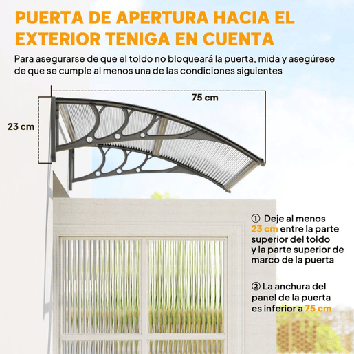 Outsunny Marquise para Portas e Janelas 100x75 cm Toldo de Proteção contra Sol e Chuva com Cobertura de Policarbonato e Barra de Alumínio Transparente