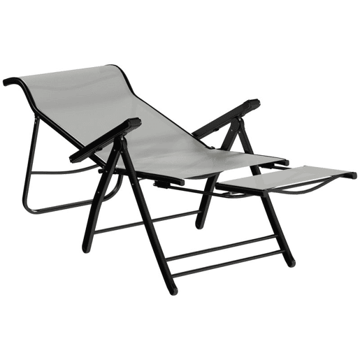 Outsunny Conjunto de 2 Cadeiras Dobráveis Reclináveis Cadeiras de Jardim com Encosto Alto Curvo Ajustável em 5 Posiçõe, Apoio para Pés Retrátil e Estrutura de Metal para Pátio Praia Cinza Claro