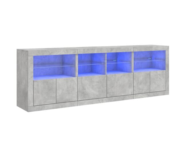 Aparador - mueble de almacenamiento con luces led gris hormigón 202x37x67 cm es1955