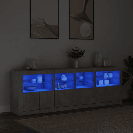 Aparador - Bufete - Móvei de apoio com luzes LED 202x37x67 cm cinzento cimento pt1955