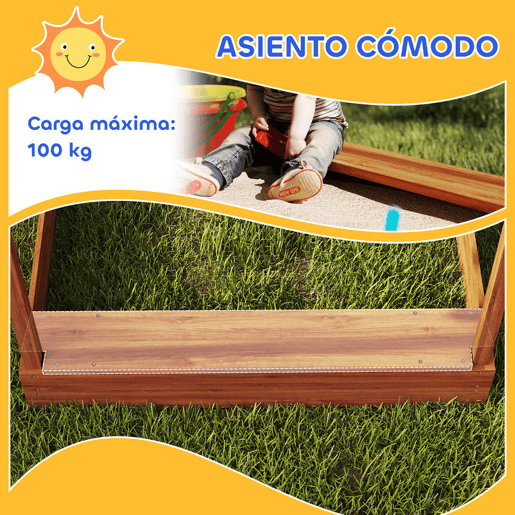 Outsunny Caixa de Areia para Crianças de Madeira em Forma de Casa com 2 Assentos Toldo 6 Bandeirolas 2 Bandejas Removíveis Torneira e Quadro para Jardim 124x116x146 cm Madeira