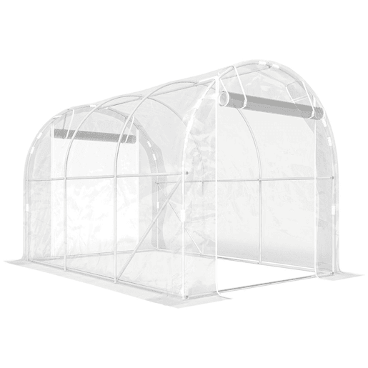 Outsunny Estufa tipo Túnel 195x295x195 cm Estufa de Exterior com 2 Portas Enroláveis Estrutura de Aço Galvanizado e Cobertura em PE 150gm² Anti-UV Impermeável para Cultivos Transparente