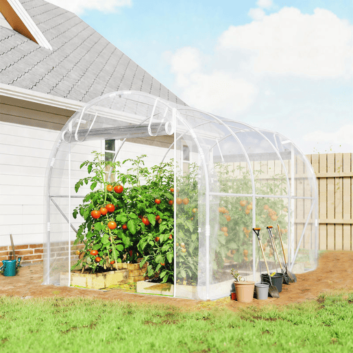 Outsunny Estufa tipo Túnel 195x295x195 cm Estufa de Exterior com 2 Portas Enroláveis Estrutura de Aço Galvanizado e Cobertura em PE 150gm² Anti-UV Impermeável para Cultivos Transparente