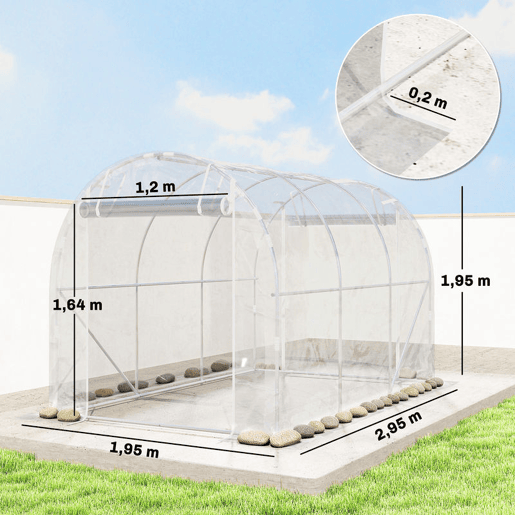 Outsunny Estufa tipo Túnel 195x295x195 cm Estufa de Exterior com 2 Portas Enroláveis Estrutura de Aço Galvanizado e Cobertura em PE 150gm² Anti-UV Impermeável para Cultivos Transparente
