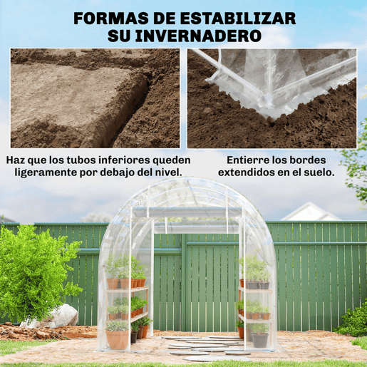 Outsunny Estufa tipo Túnel 195x295x195 cm Estufa de Exterior com 2 Portas Enroláveis Estrutura de Aço Galvanizado e Cobertura em PE 150gm² Anti-UV Impermeável para Cultivos Transparente