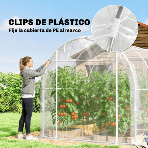 Outsunny Estufa tipo Túnel 195x295x195 cm Estufa de Exterior com 2 Portas Enroláveis Estrutura de Aço Galvanizado e Cobertura em PE 150gm² Anti-UV Impermeável para Cultivos Transparente