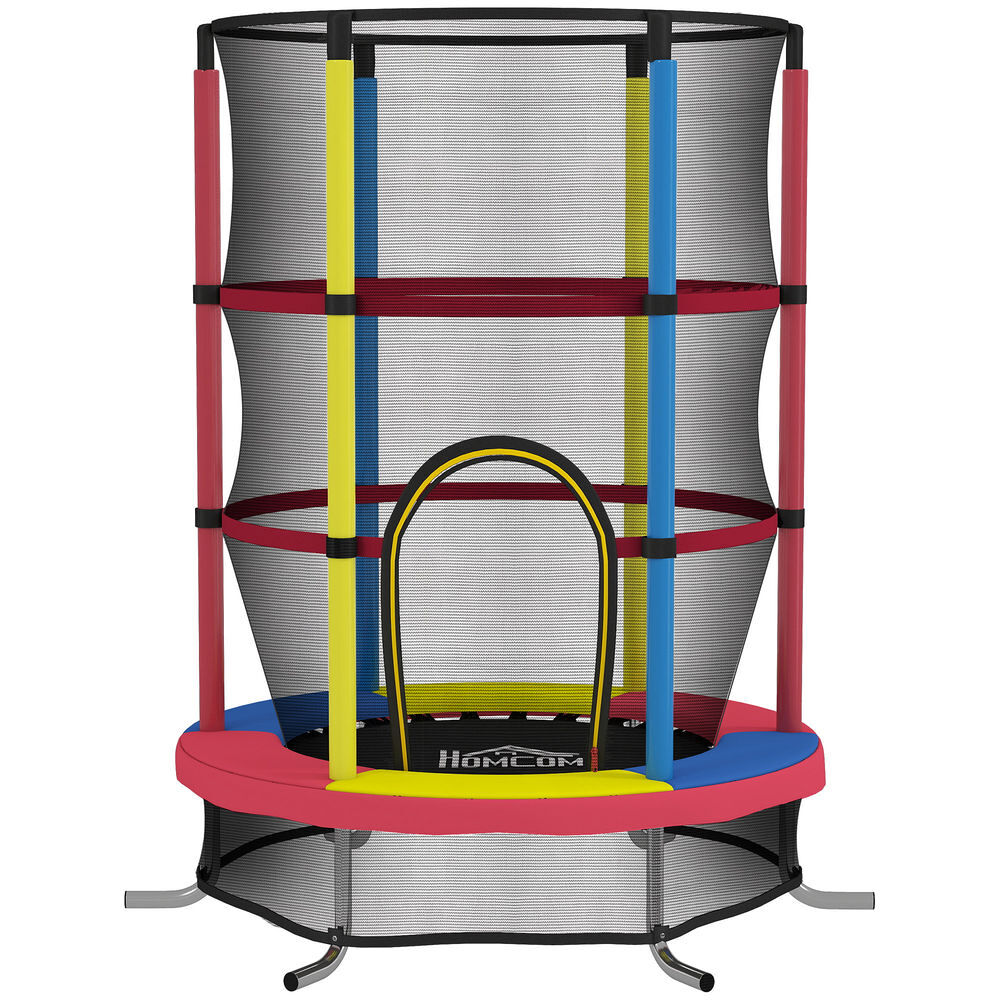 Homcom cama elástica infantil, ø160 cm, trampolín para niños de 3-6 años con red de seguridad, patas en forma de l, carga 45 kg, para interior y exterior, multicolor