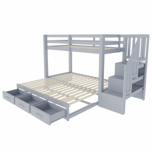 Beliche 90180 x 200 cm - com gavetas, cama extensível, cama juvenil, estrado, estrutura em madeira - cinzento