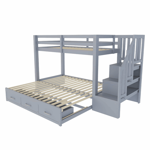 Beliche 90180 x 200 cm - com gavetas, cama extensível, cama juvenil, estrado, estrutura em madeira - cinzento