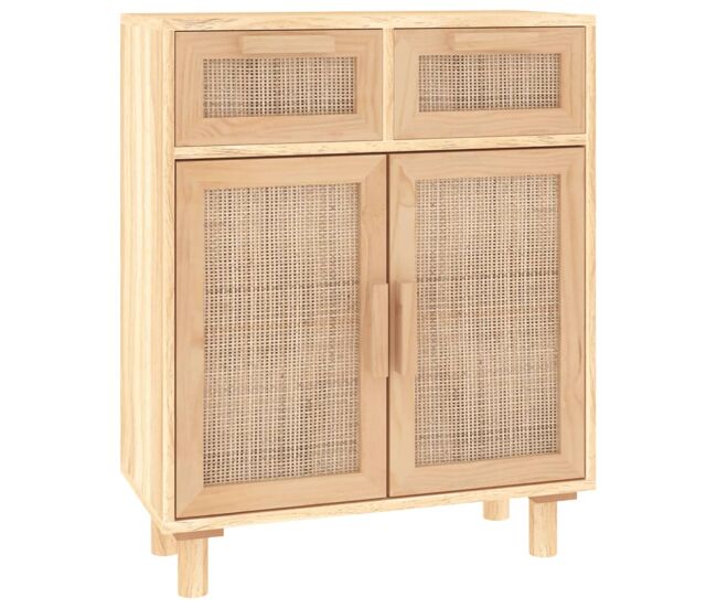 Aparador - mueble de almacenamiento marrón madera pino maciza y ratán natural 60x30x75 cm es4780